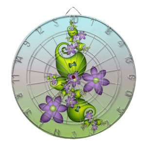 Floral Fantasy Lilac Flowers Green Shapes Fractal Dartboard