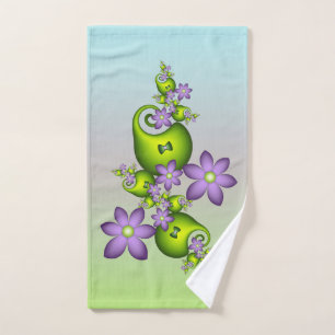 Floral Fantasy Lilac Flowers Green Shapes Fractal Hand Towel