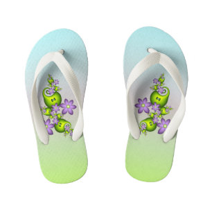 Floral Fantasy Lilac Flowers Green Shapes Fractal Kid's Thongs
