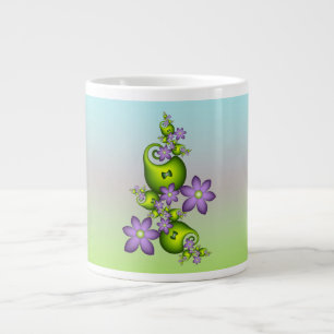 Floral Fantasy Lilac Flowers Green Shapes Fractal Large Coffee Mug