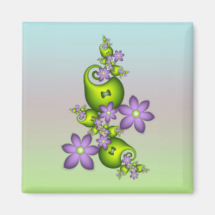 Floral Fantasy Lilac Flowers Green Shapes Fractal Magnet