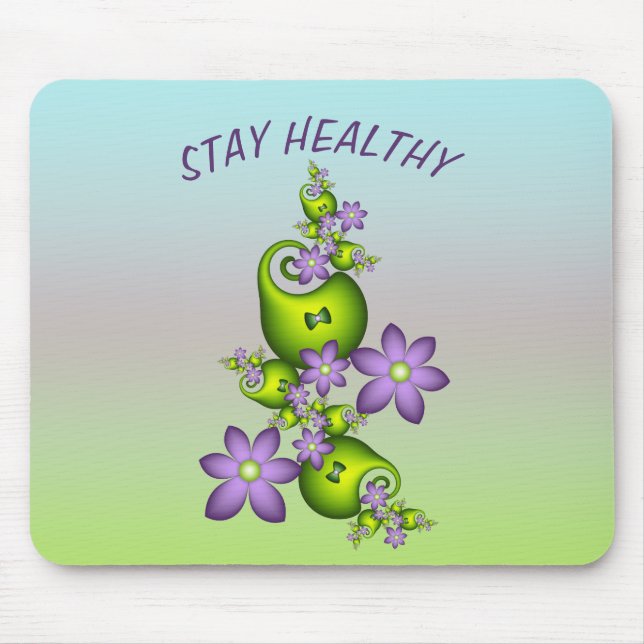 Floral Fantasy Lilac Flowers Green Shapes Fractal Mouse Pad (Front)