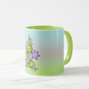 Floral Fantasy Lilac Flowers Green Shapes Fractal Mug