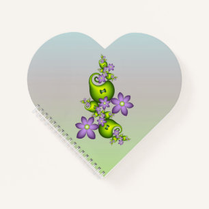 Floral Fantasy Lilac Flowers Green Shapes Fractal Notebook