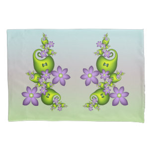 Floral Fantasy Lilac Flowers Green Shapes Fractal Pillowcase