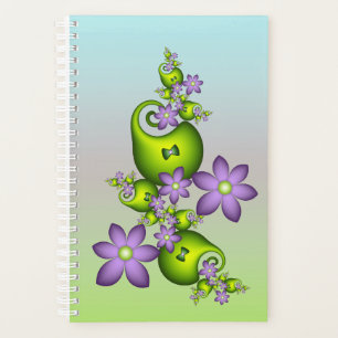 Floral Fantasy Lilac Flowers Green Shapes Fractal Planner