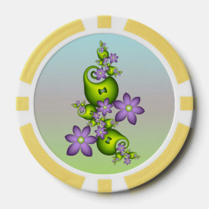 Floral Fantasy Lilac Flowers Green Shapes Fractal Poker Chips