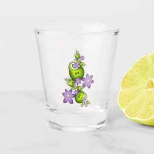 Floral Fantasy Lilac Flowers Green Shapes Fractal Shot Glass