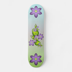 Floral Fantasy Lilac Flowers Green Shapes Fractal Skateboard
