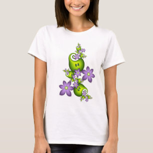 Floral Fantasy Lilac Flowers Green Shapes Fractal T-Shirt
