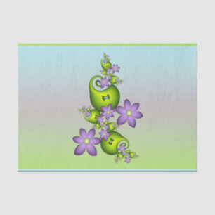 Floral Fantasy Lilac Flowers Green Shapes Fractal Tissue Paper