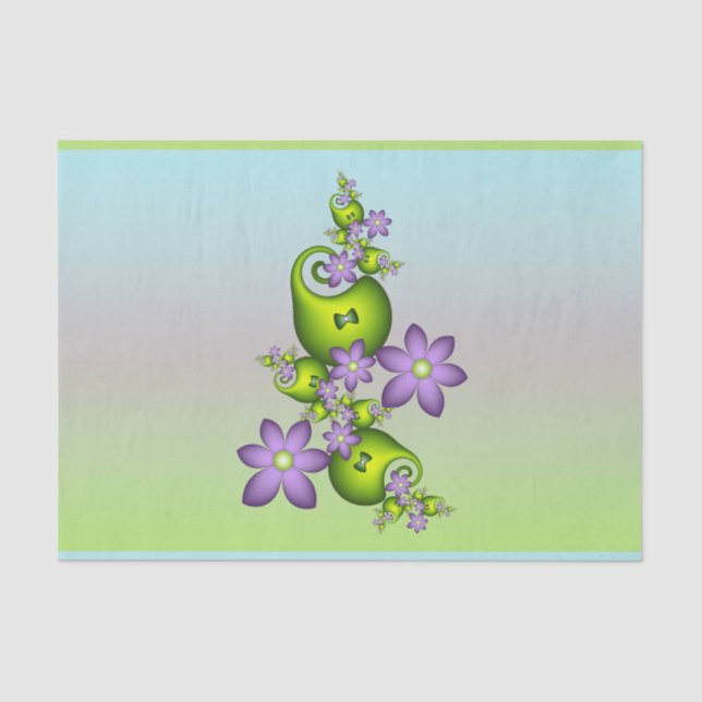 Floral Fantasy Lilac Flowers Green Shapes Fractal Tissue Paper (Front)