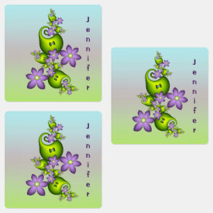 Floral Fantasy Lilac Flowers Green Shapes Own Name
