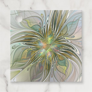 Floral Fantasy Modern Art Flower With Gold Custom Favour Tags
