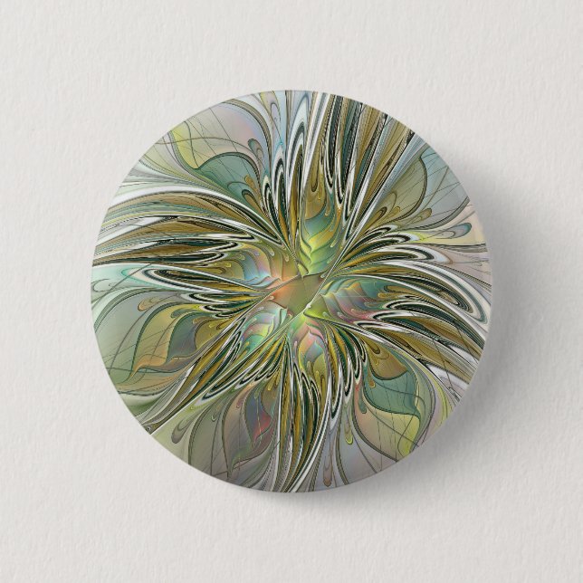 Floral Fantasy Modern Fractal Art Flower With Gold 6 Cm Round Badge (Front)