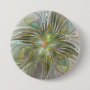 Floral Fantasy Modern Fractal Art Flower With Gold 7.5 Cm Round Badge