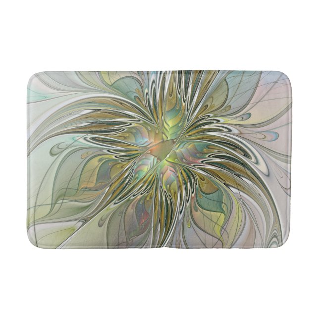 Floral Fantasy Modern Fractal Art Flower With Gold Bath Mat (Front)