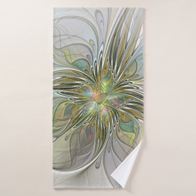 Floral Fantasy Modern Fractal Art Flower With Gold Bath Towel (Bath Towel)