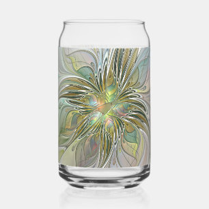 Floral Fantasy Modern Fractal Art Flower With Gold Can Glass
