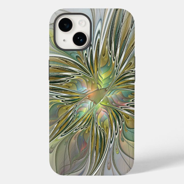 Floral Fantasy Modern Fractal Art Flower With Gold Case-Mate iPhone Case (Back)