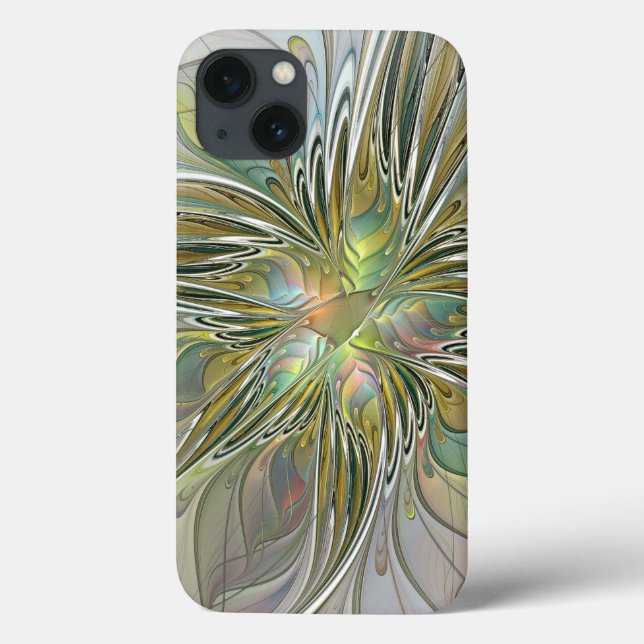 Floral Fantasy Modern Fractal Art Flower With Gold Case-Mate iPhone Case (Back)