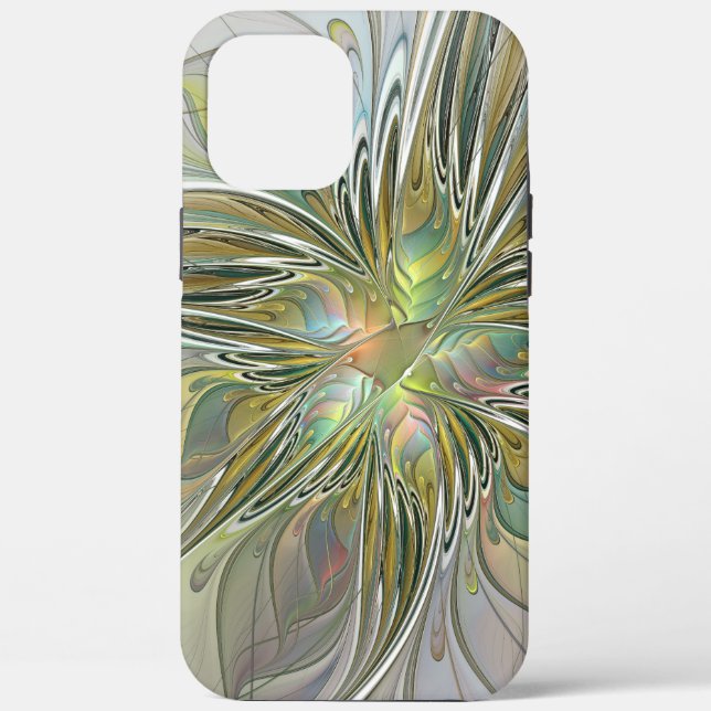 Floral Fantasy Modern Fractal Art Flower With Gold Case-Mate iPhone Case (Back)