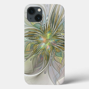 Floral Fantasy Modern Fractal Art Flower With Gold iPhone 13 Case