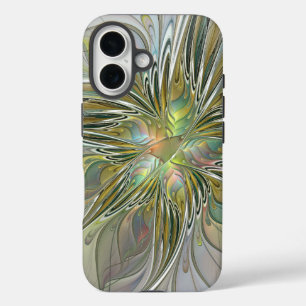 Floral Fantasy Modern Fractal Art Flower With Gold iPhone 16 Case