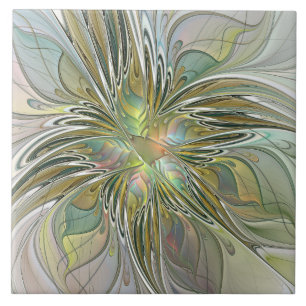 Floral Fantasy Modern Fractal Art Flower With Gold Ceramic Tile