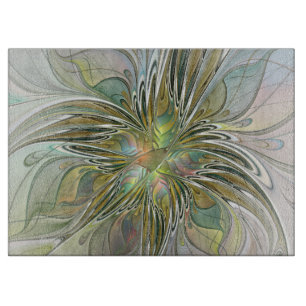 Floral Fantasy Modern Fractal Art Flower With Gold Cutting Board