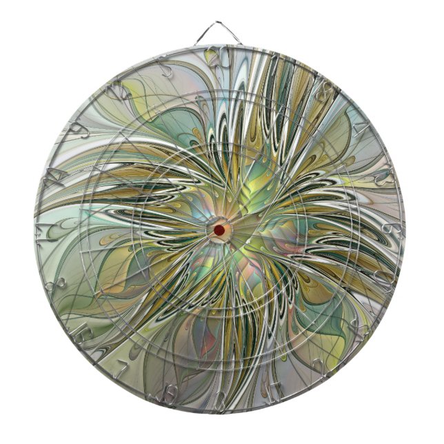 Floral Fantasy Modern Fractal Art Flower With Gold Dartboard (Front)