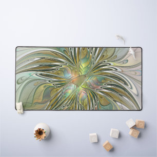 Floral Fantasy Modern Fractal Art Flower With Gold Desk Mat