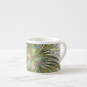 Floral Fantasy Modern Fractal Art Flower With Gold Espresso Cup