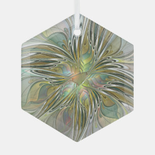 Floral Fantasy Modern Fractal Art Flower With Gold Glass Tree Decoration