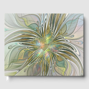Floral Fantasy Modern Fractal Art Flower With Gold Guest Book