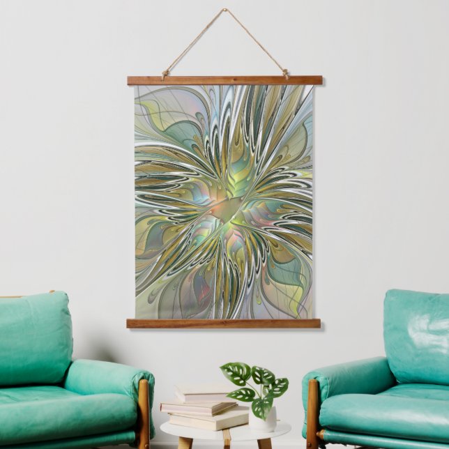 Floral Fantasy Modern Fractal Art Flower With Gold Hanging Tapestry (Living Room)