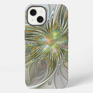 Floral Fantasy Modern Fractal Art Flower With Gold iPhone Case