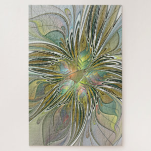 Floral Fantasy Modern Fractal Art Flower With Gold Jigsaw Puzzle