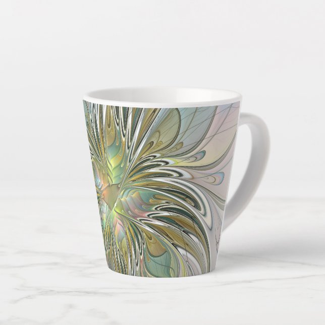Floral Fantasy Modern Fractal Art Flower With Gold Latte Mug (Right Angle)
