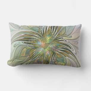 Floral Fantasy Modern Fractal Art Flower With Gold Lumbar Cushion