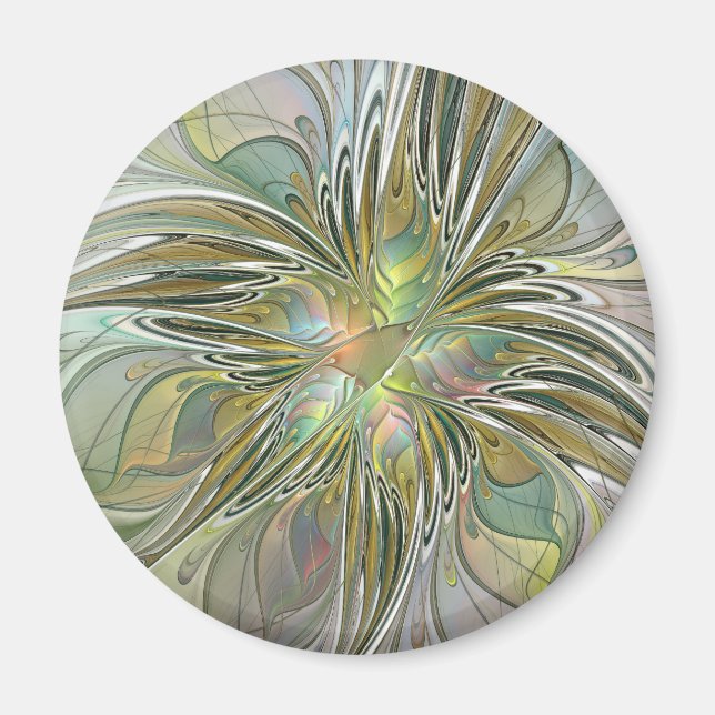 Floral Fantasy Modern Fractal Art Flower With Gold Magnet (Front)