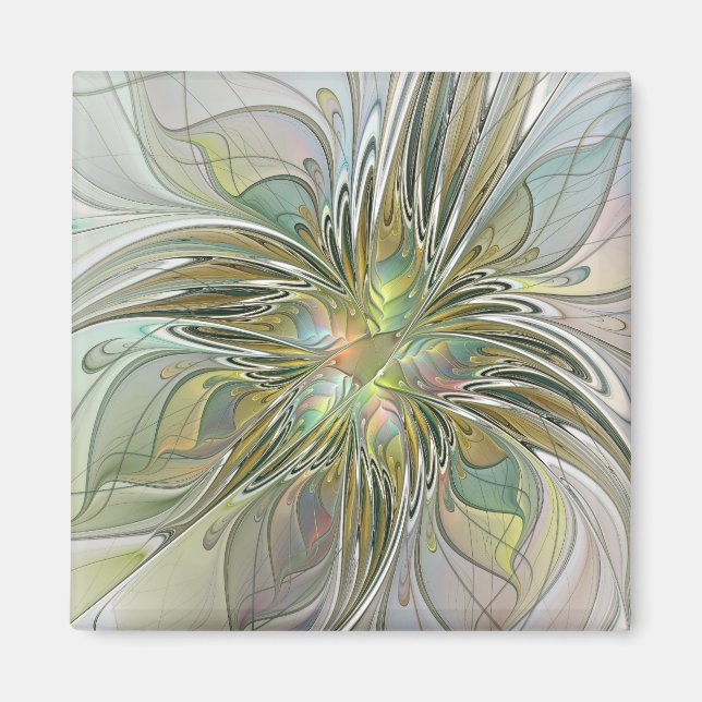 Floral Fantasy Modern Fractal Art Flower With Gold Magnet (Front)