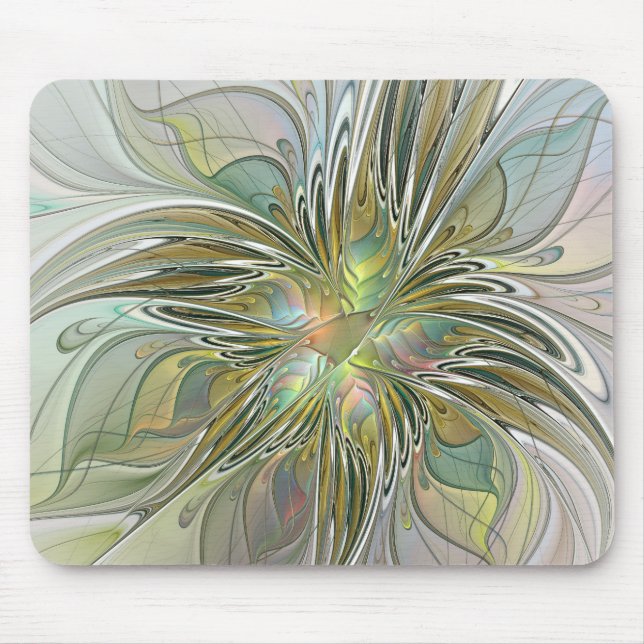 Floral Fantasy Modern Fractal Art Flower With Gold Mouse Pad (Front)