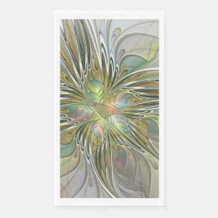 Floral Fantasy Modern Fractal Art Flower With Gold Napkin