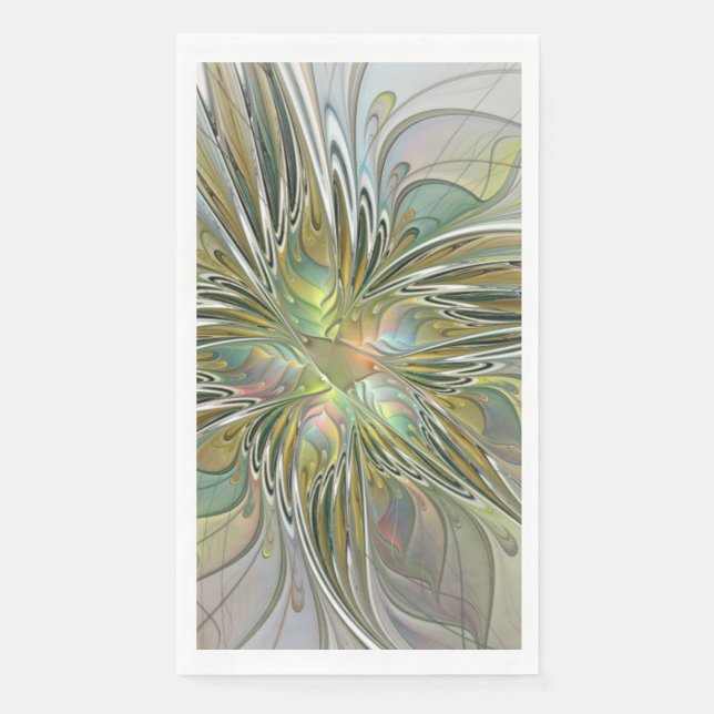 Floral Fantasy Modern Fractal Art Flower With Gold Napkin (Front)