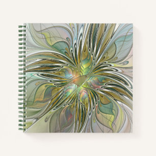Floral Fantasy Modern Fractal Art Flower With Gold Notebook