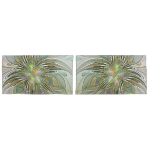 Floral Fantasy Modern Fractal Art Flower With Gold Pillowcase