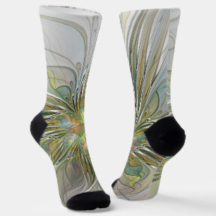 Floral Fantasy Modern Fractal Art Flower With Gold Socks