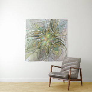 Floral Fantasy Modern Fractal Art Flower With Gold Tapestry