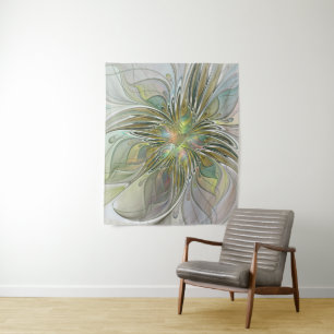 Floral Fantasy Modern Fractal Art Flower With Gold Tapestry